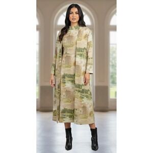 Vintage 2 Piece Landscape Art Sleeveless Maxi Dress w/ Coat Rare Women's Large?‎